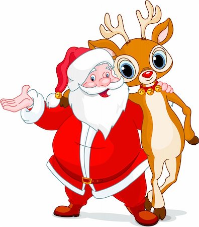 reindeer clip art - Santa and his reindeer Rudolf hugging Stock Photo - Budget Royalty-Free & Subscription, Code: 400-04233370