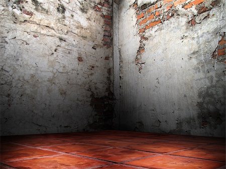 simsearch:400-04233373,k - Corner room of the cracks of the brick walls cement plaster red floor Stock Photo - Budget Royalty-Free & Subscription, Code: 400-04233373