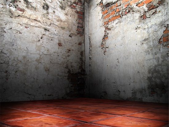 Corner room of the cracks of the brick walls cement plaster red floor Stock Photo - Royalty-Free, Artist: nuttakit, Image code: 400-04233373