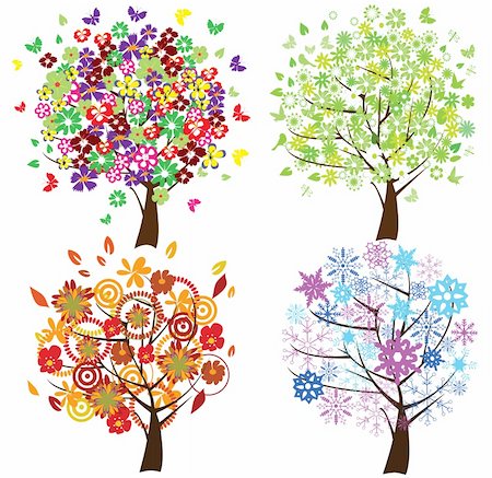 vector illustration of season trees: spring, summer, fall and winter Photographie de stock - Aubaine LD & Abonnement, Code: 400-04233757