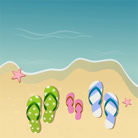illustration of slipper of famile on sea side Stock Photo - Budget Royalty-Free & Subscription, Code: 400-04233818
