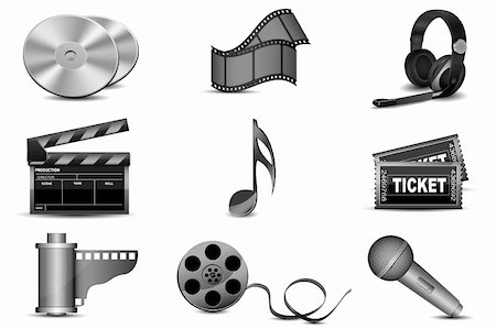 illustration of entertainment icons on white background Foto de stock - Super Valor sin royalties y Suscripción, Código: 400-04233898