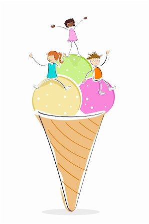 illustration of kids with ice cream on white background Foto de stock - Super Valor sin royalties y Suscripción, Código: 400-04233890