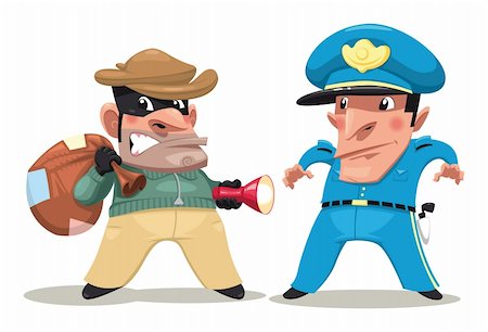 police cartoon characters - Thief and guard. Funny cartoon and vector isolated characters. Stock Photo - Budget Royalty-Free & Subscription, Code: 400-04240103