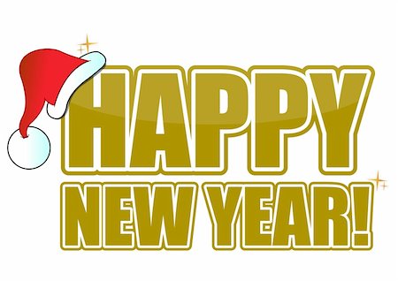 Golden happy new year text with a santa hat. Stock Photo - Budget Royalty-Free & Subscription, Code: 400-04240446