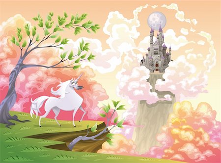 simsearch:400-07507914,k - Unicorn and mythological landscape. Cartoon and vector illustration, objects isolated . Photographie de stock - Aubaine LD & Abonnement, Code: 400-04240460