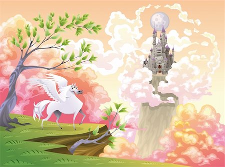 simsearch:400-07507914,k - Pegasus and mythological landscape. Cartoon and vector illustration, objects isolated . Photographie de stock - Aubaine LD & Abonnement, Code: 400-04240472