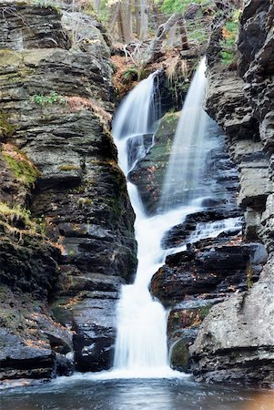 simsearch:400-04240598,k - Waterfall with trees and rocks in mountain in Autumn. From Fulmer Falls Pennsylvania Dingmans Falls. Foto de stock - Royalty-Free Super Valor e Assinatura, Número: 400-04240599