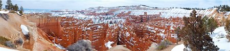 panoramic pictures park snow - Bryce canyon panorama with snow in Winter with red rocks and blue sky. Stock Photo - Budget Royalty-Free & Subscription, Code: 400-04240635