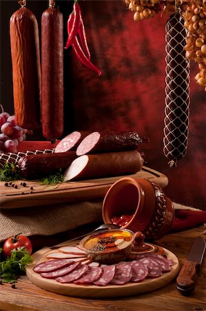 stramyk (artist) - A composition of different sorts of sausages on the table Stock Photo - Budget Royalty-Free & Subscription, Code: 400-04240894