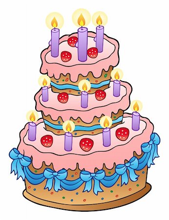 fancy candle - Cake with candles and ribbons - vector illustration. Stock Photo - Budget Royalty-Free & Subscription, Code: 400-04240935