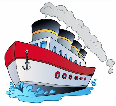 Big cartoon steamship - vector illustration. Foto de stock - Super Valor sin royalties y Suscripción, Código: 400-04240931