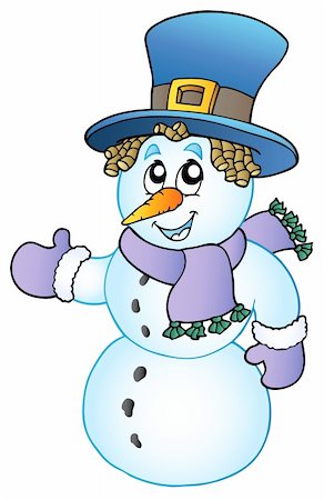 simsearch:400-07896754,k - Cartoon snowman with big hat - vector illustration. Photographie de stock - Aubaine LD & Abonnement, Code: 400-04240947