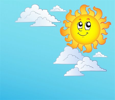 Cartoon Sun with clouds on blue sky - vector illustration. Stock Photo - Budget Royalty-Free & Subscription, Code: 400-04240948