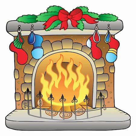 Christmas cartoon fireplace - vector illustration. Stock Photo - Budget Royalty-Free & Subscription, Code: 400-04240955