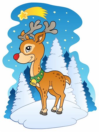 simsearch:400-04235699,k - Christmas reindeer with comet - vector illustration. Foto de stock - Royalty-Free Super Valor e Assinatura, Número: 400-04240957
