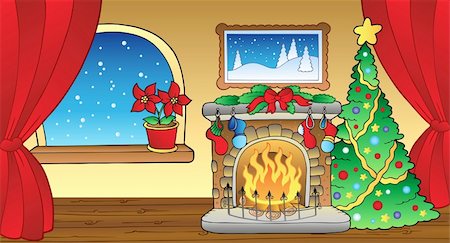 Christmas card with fireplace 2 - vector illustration. Foto de stock - Super Valor sin royalties y Suscripción, Código: 400-04240953