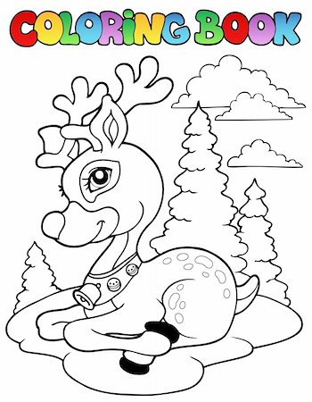 reindeer clip art - Coloring book Christmas reindeer 1 - vector illustration. Stock Photo - Budget Royalty-Free & Subscription, Code: 400-04240964