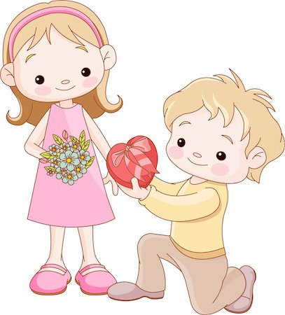 A little boy giving hearts and flowers to a little girl on a white background Stock Photo - Budget Royalty-Free & Subscription, Code: 400-04241024