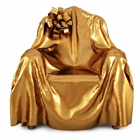 chair covered with gold cloth with bow. isolated on white. Stock Photo - Budget Royalty-Free & Subscription, Code: 400-04241118