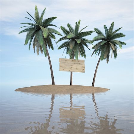 simsearch:400-04241229,k - three palms on a desert island. 3d image. one palm tree nailed billboard Fotografie stock - Microstock e Abbonamento, Codice: 400-04241229