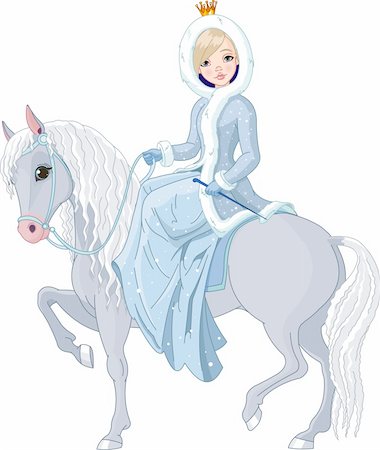 snow winter cartoon clipart - Winter illustration Beautiful princess with riding horse Stock Photo - Budget Royalty-Free & Subscription, Code: 400-04241291