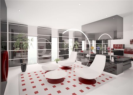 Interior of modern apartment living room 3d render Stock Photo - Budget Royalty-Free & Subscription, Code: 400-04241617