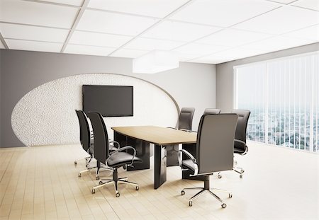 conference room with lcd tv interior 3d render Stock Photo - Budget Royalty-Free & Subscription, Code: 400-04241675