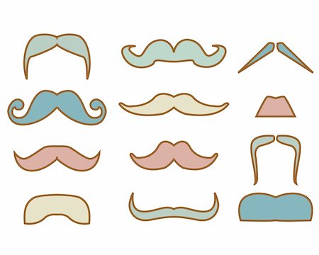 Colored mustaches isolated over white background  illustration Stock Photo - Budget Royalty-Free & Subscription, Code: 400-04241694