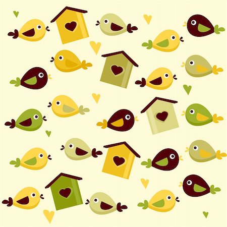 spring background tiles - Cute birds background vector illustration Stock Photo - Budget Royalty-Free & Subscription, Code: 400-04241705