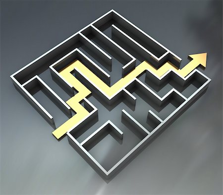 abstract 3d illustration of maze with arrow route over gray background Stock Photo - Budget Royalty-Free & Subscription, Code: 400-04241759