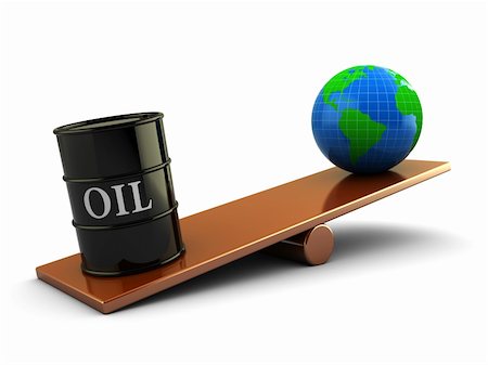 simsearch:400-05073128,k - 3d illustration of earth and oil barrel on scale board Fotografie stock - Microstock e Abbonamento, Codice: 400-04241785