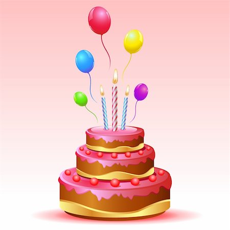 illustration of birthday card with cake and balloons Photographie de stock - Aubaine LD & Abonnement, Code: 400-04241989