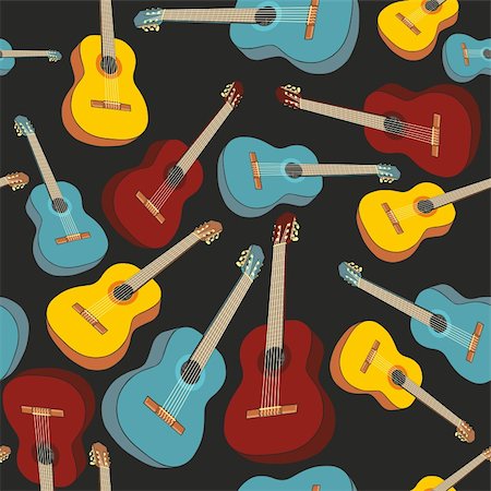 simsearch:400-04033507,k - fully editable vector illustration seamless pattern isolated guitars Photographie de stock - Aubaine LD & Abonnement, Code: 400-04242048