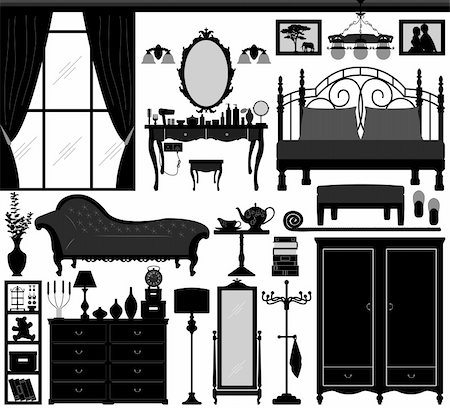 A set of bedroom design and furnitures. Foto de stock - Super Valor sin royalties y Suscripción, Código: 400-04242098