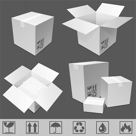 simsearch:400-06205380,k - Set of white cardboard boxes and signs. Foto de stock - Super Valor sin royalties y Suscripción, Código: 400-04242090