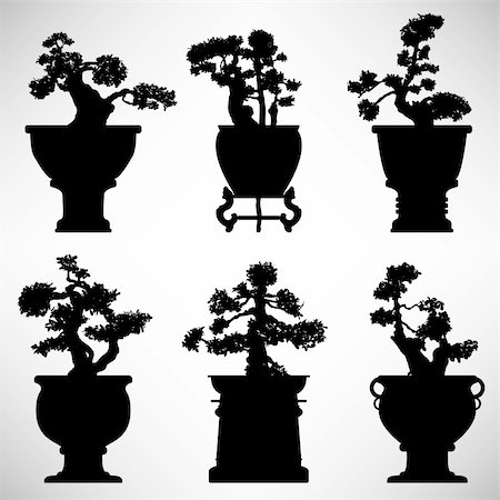 A set of bonsai tree in silhouette vector. Stock Photo - Budget Royalty-Free & Subscription, Code: 400-04242106