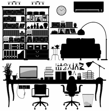 A big set of home office equipment and the interior design for it. Photographie de stock - Aubaine LD & Abonnement, Code: 400-04242121