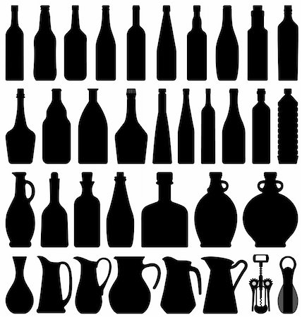 simsearch:400-07981098,k - A set of wine beer bottle in silhouette. Fotografie stock - Microstock e Abbonamento, Codice: 400-04242134