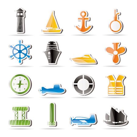 simsearch:400-06325631,k - Simple Marine, Sailing and Sea Icons - Vector Icon Set Stock Photo - Budget Royalty-Free & Subscription, Code: 400-04242396