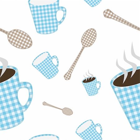 seamless illustration of a coffee cup and teaspoon Stock Photo - Budget Royalty-Free & Subscription, Code: 400-04242536