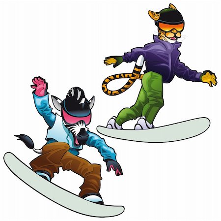 snowboards vector - Savannah animals on snowboard. Vector isolated characters. Stock Photo - Budget Royalty-Free & Subscription, Code: 400-04242672