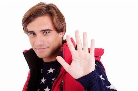 happy men showing 5 fingers, isolated on white background, Studio shot Stock Photo - Budget Royalty-Free & Subscription, Code: 400-04242839