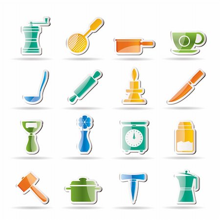pan to the fire - Kitchen and household tools icons - vector icon set Stock Photo - Budget Royalty-Free & Subscription, Code: 400-04242950