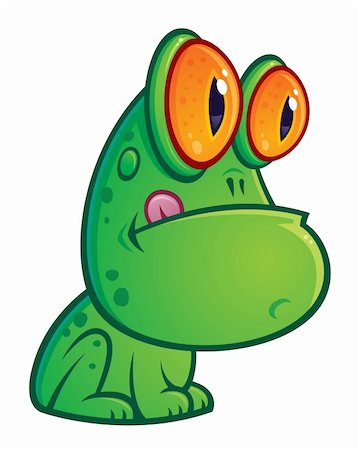 Vector cartoon illustration of a silly green frog with orange eyes sitting with his tongue sticking out. Stock Photo - Budget Royalty-Free & Subscription, Code: 400-04243026