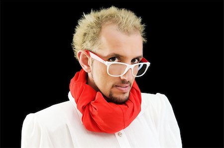 funny old men crazy - Man with red scarf on the black Stock Photo - Budget Royalty-Free & Subscription, Code: 400-04243101
