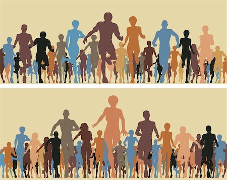 Colorful editable vector silhouettes of many people running Stock Photo - Budget Royalty-Free & Subscription, Code: 400-04243121