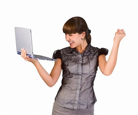 simsearch:400-05732500,k - Beautiful girl with laptop.Over white background Foto de stock - Royalty-Free Super Valor e Assinatura, Número: 400-04243132