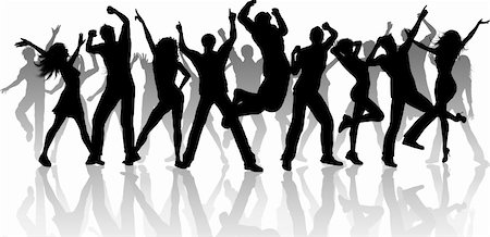 Silhouette of a large group of people dancing on a white background Stock Photo - Budget Royalty-Free & Subscription, Code: 400-04255121