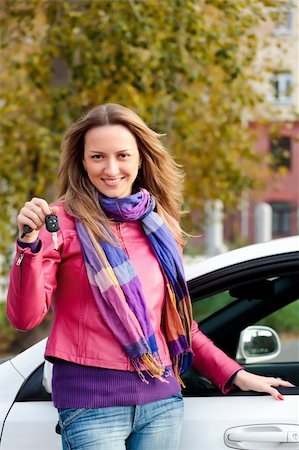 The happy woman showing the keys of her new car. Stock Photo - Budget Royalty-Free & Subscription, Code: 400-04255155